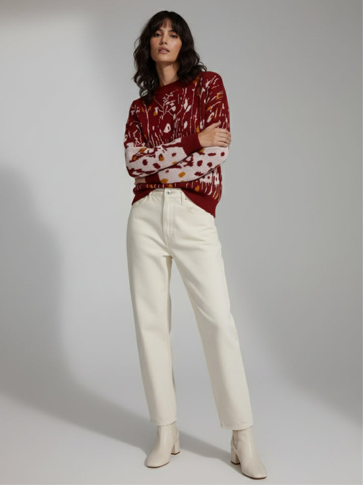 Red All Over Floral Printded Sweater