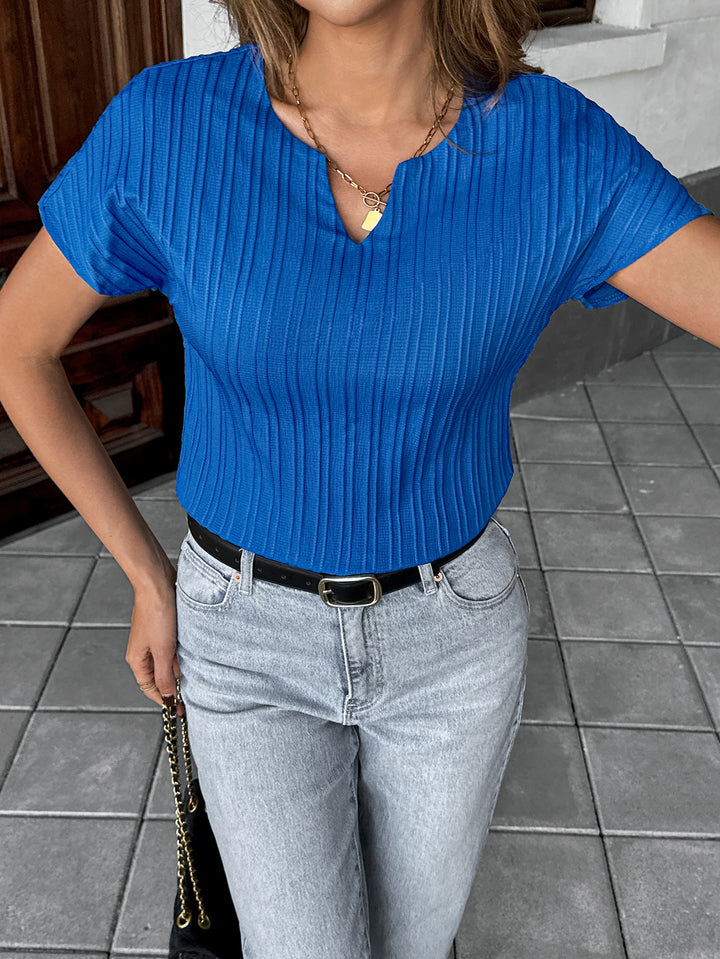 Navy Blue Textured Wide Ribbed Top