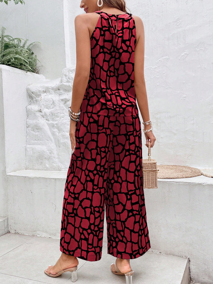 Red Printed Sleeveless Jumpsuit