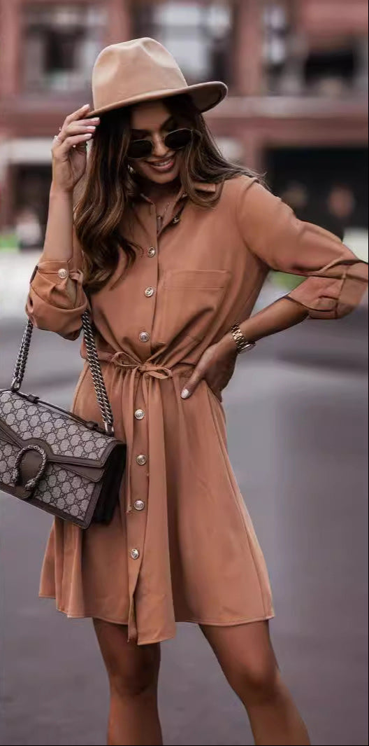 Khaki Sinched Waist Dress