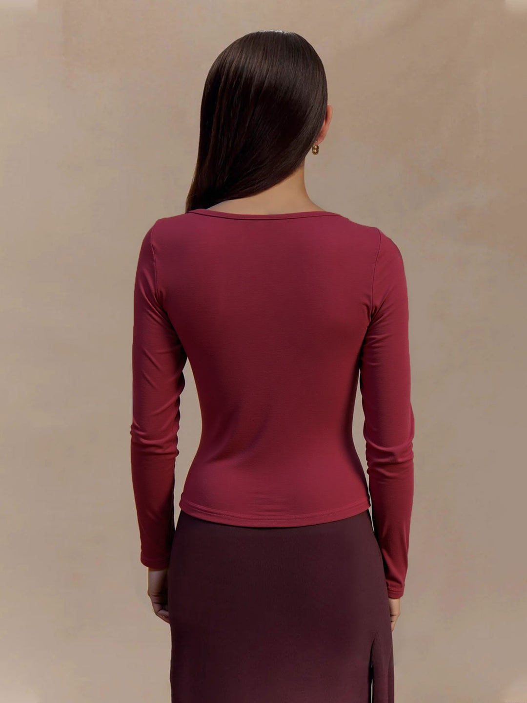 Red Full Sleeve Buckle Detail Top