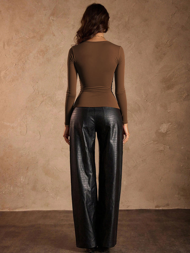 Brown Full Sleeve Square Neck