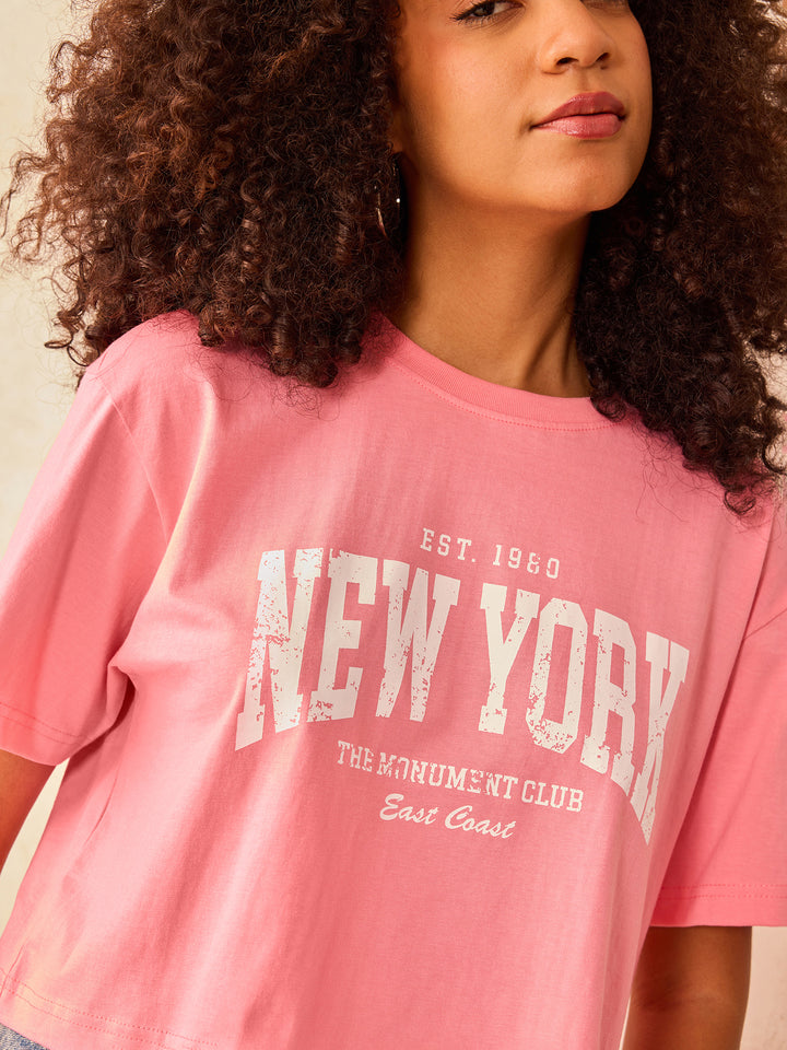 Pink Cropped Boxy Tshirt With Graphic