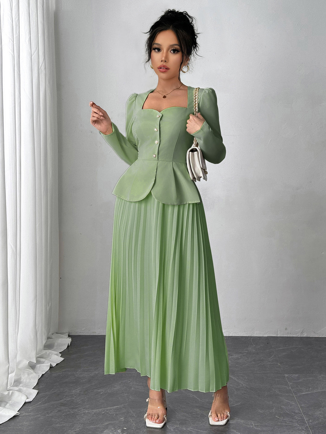 Green Pleated Blazer Dress