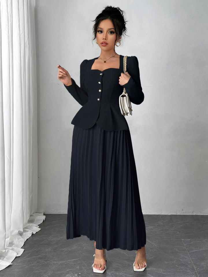 Navy Pleated Blazer Dress