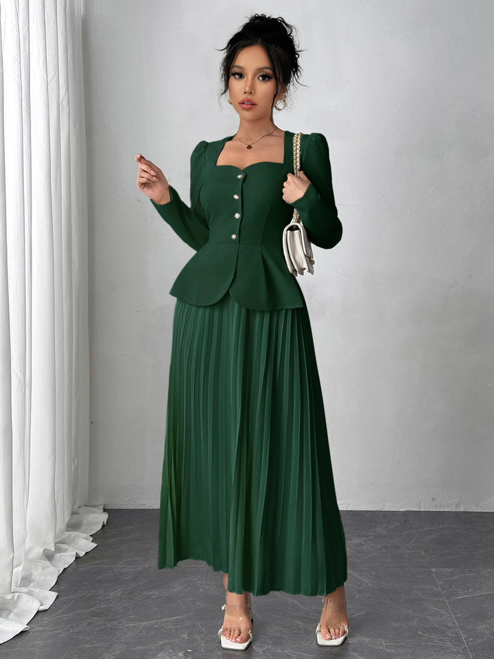Forest Green Pleated Blazer Dress