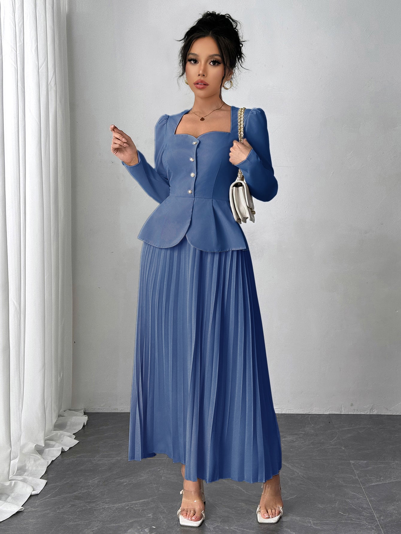 Blue Pleated Blazer Dress