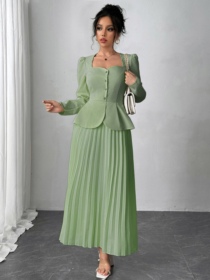 Green Pleated Blazer Dress
