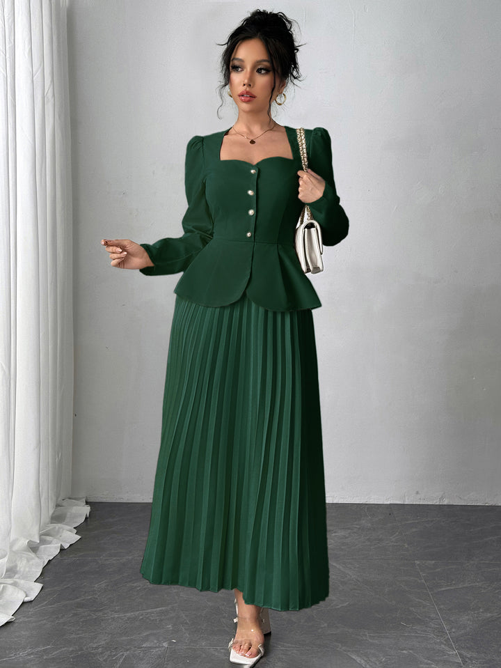 Forest Green Pleated Blazer Dress