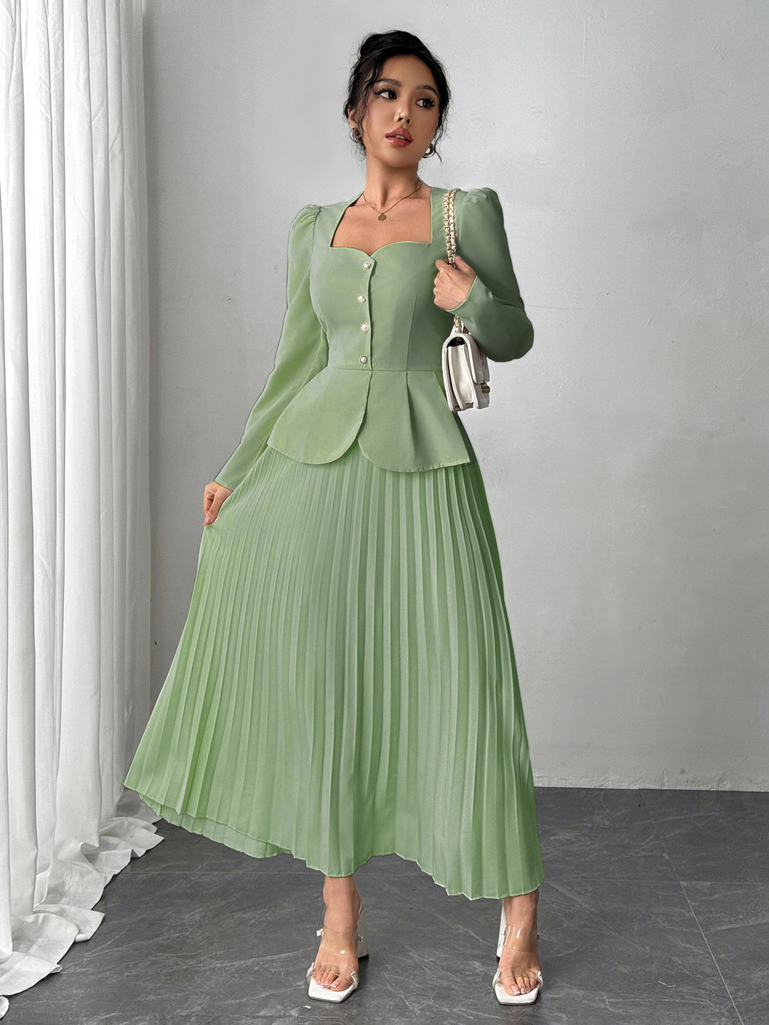 Green Pleated Blazer Dress