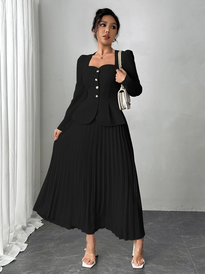 Black Pleated Blazer Dress