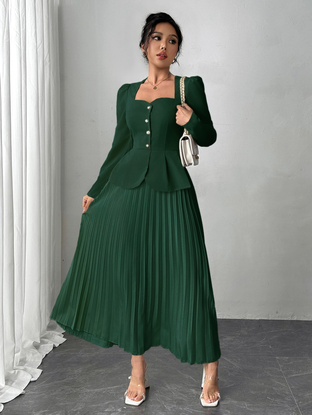 Forest Green Pleated Blazer Dress