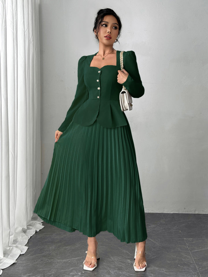 Forest Green Pleated Blazer Dress