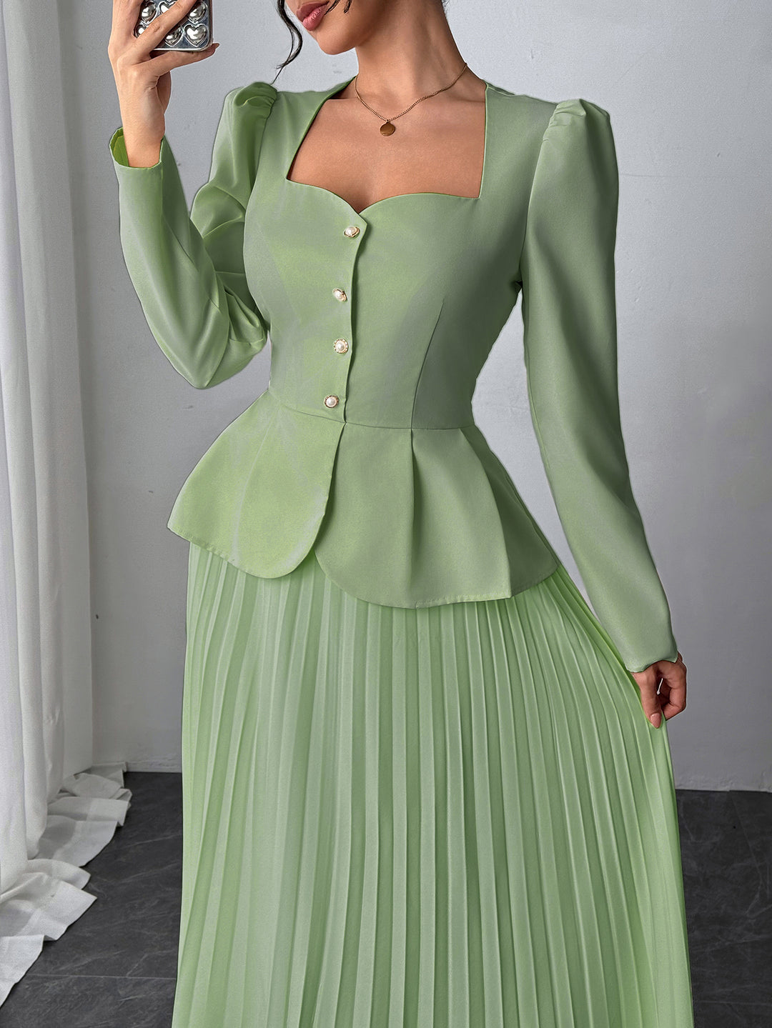 Green Pleated Blazer Dress