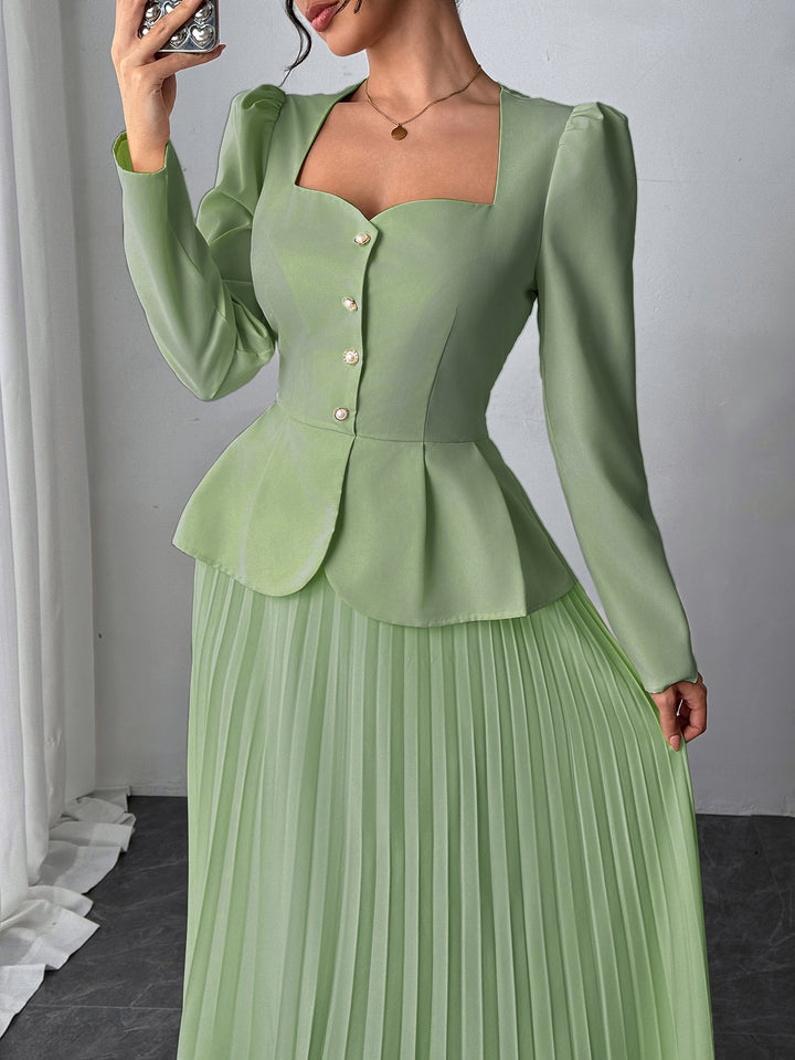 Green Pleated Blazer Dress