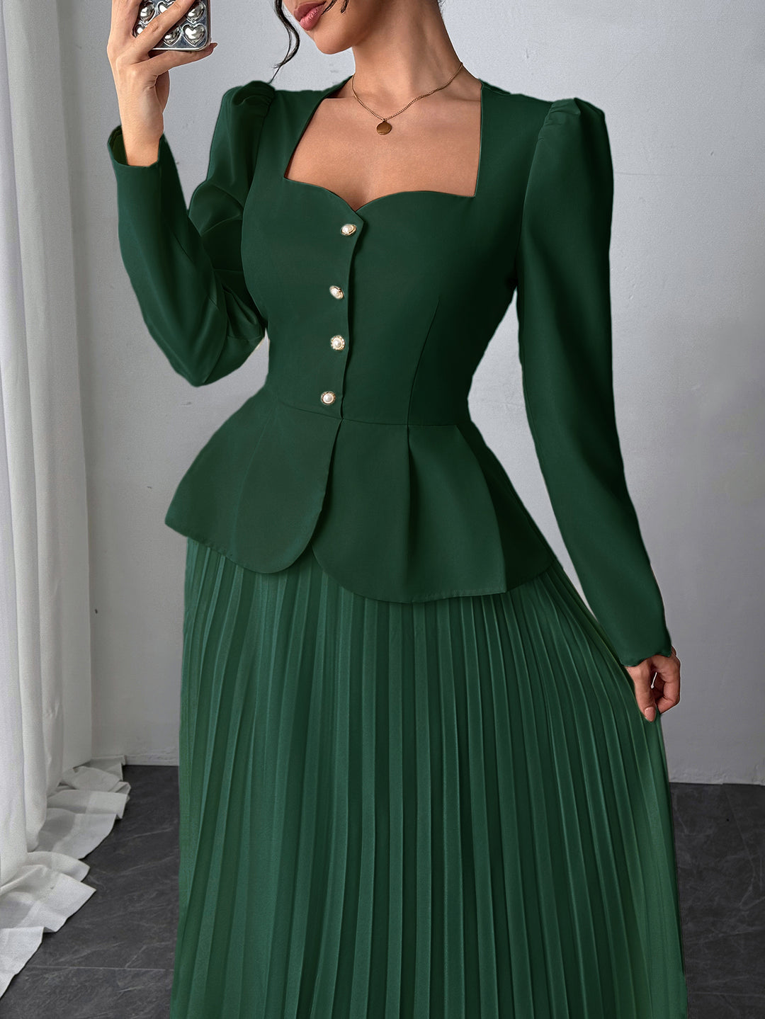 Forest Green Pleated Blazer Dress