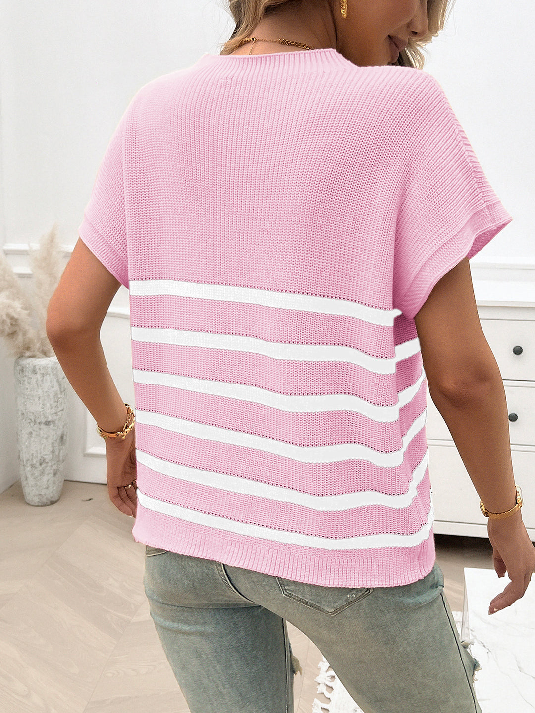Pink Textured Striped Top