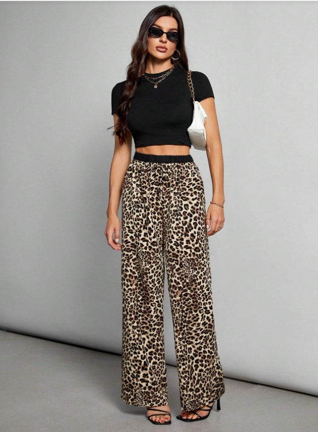 Shop Brown Animal Print Wide Leg Joggers for Women OUTZIDR