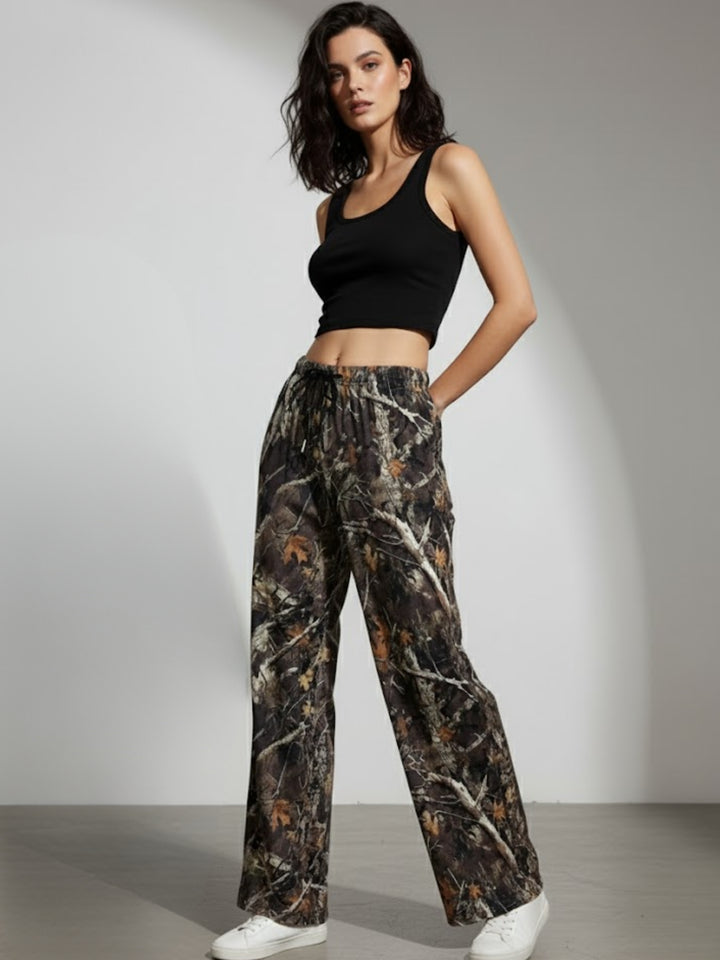 Olive Camo Printed Baggy Sweatpants