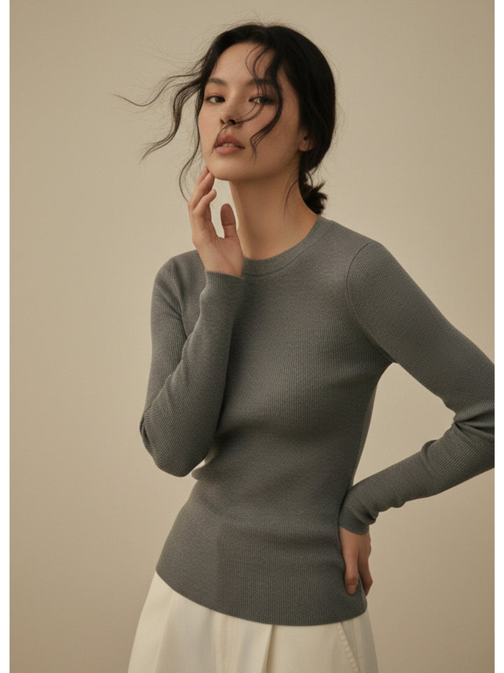 Grey Full Sleeve Round Neck Top