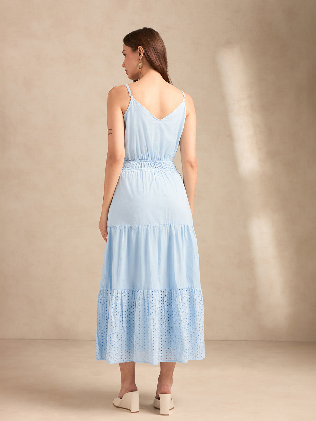 Light Blue Strappy Schiffli Maxi Dress