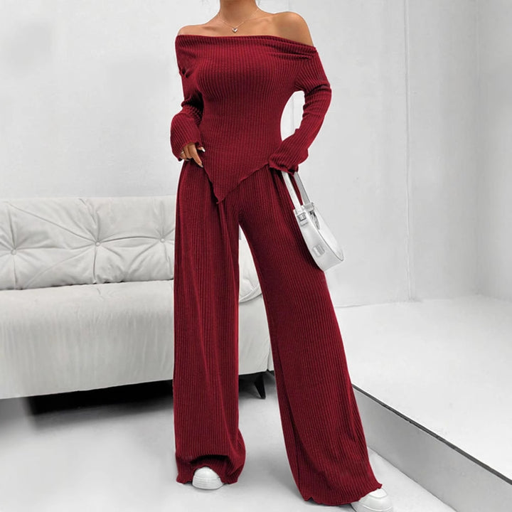 Wine Off-Shoulder Top And Pant Co-Ord Set