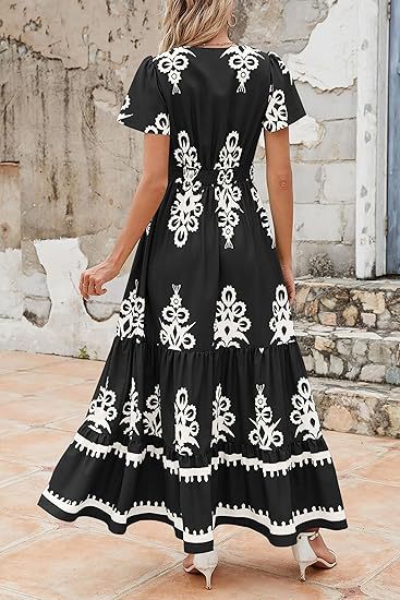 Black Wrap Neck Contrast Coloured Printed Dress