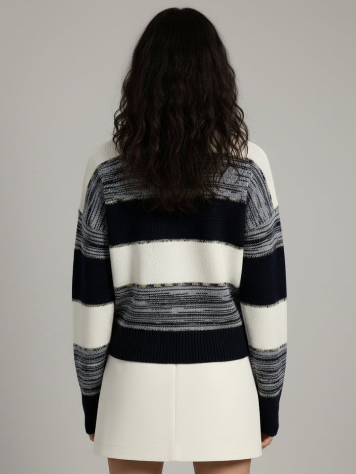 Navy Blue Dual Tone Boat Neck Sweater