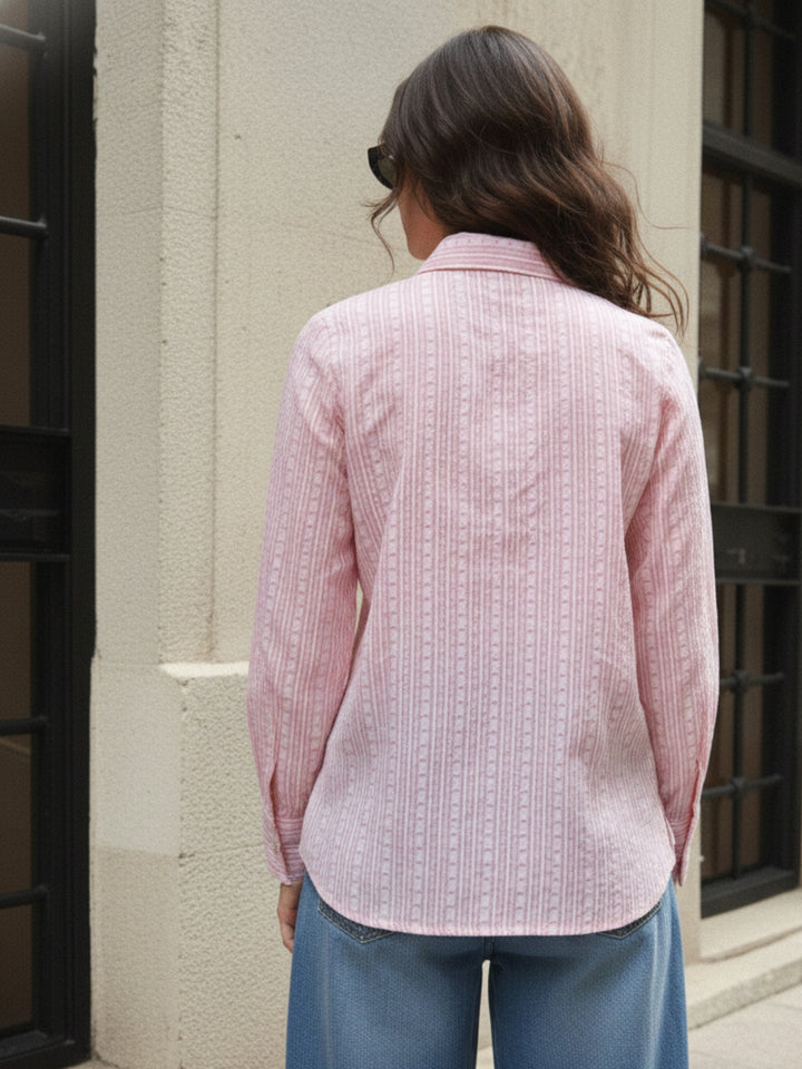 Pink Heart Dobby Tie Neck Shirt