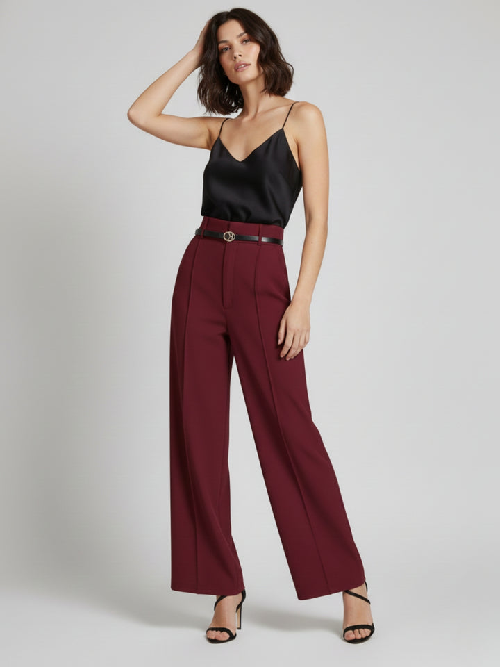 Burgundy High Waist Front Pleated Pant