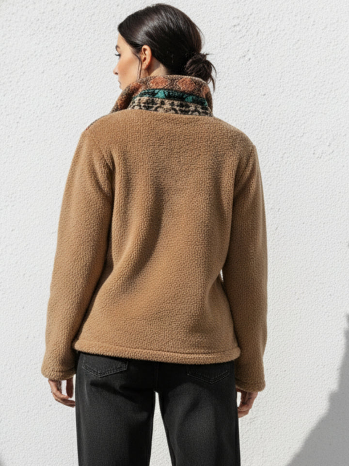 Brown Full Sleeve Printed Half Zip Sweatshirt