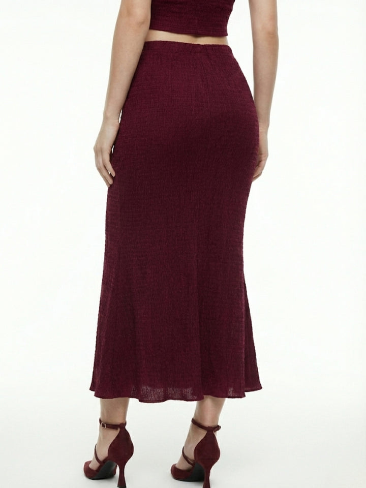 Burgundy Fish-Tail Fit Skirt With Peplum Hem