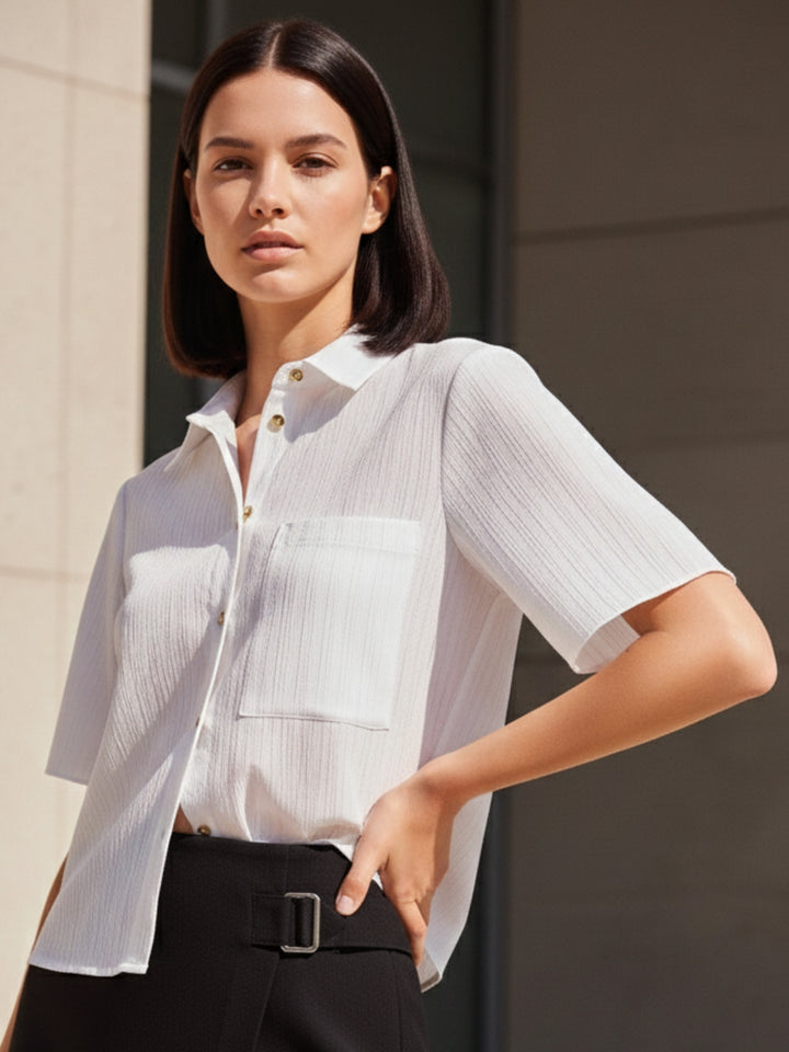 White Textured Boxy Shirt