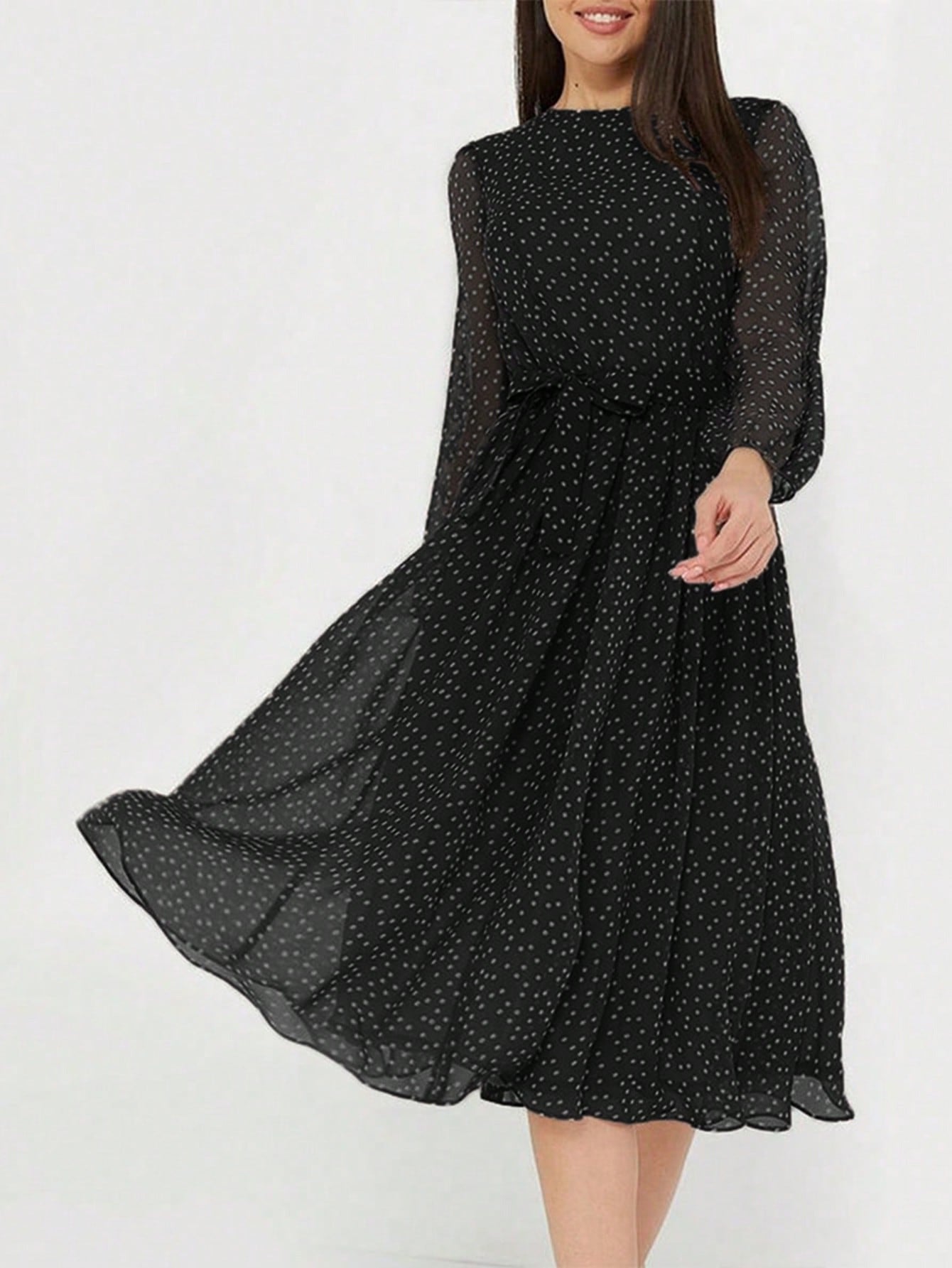 Black Printed High Neck Midi Dress