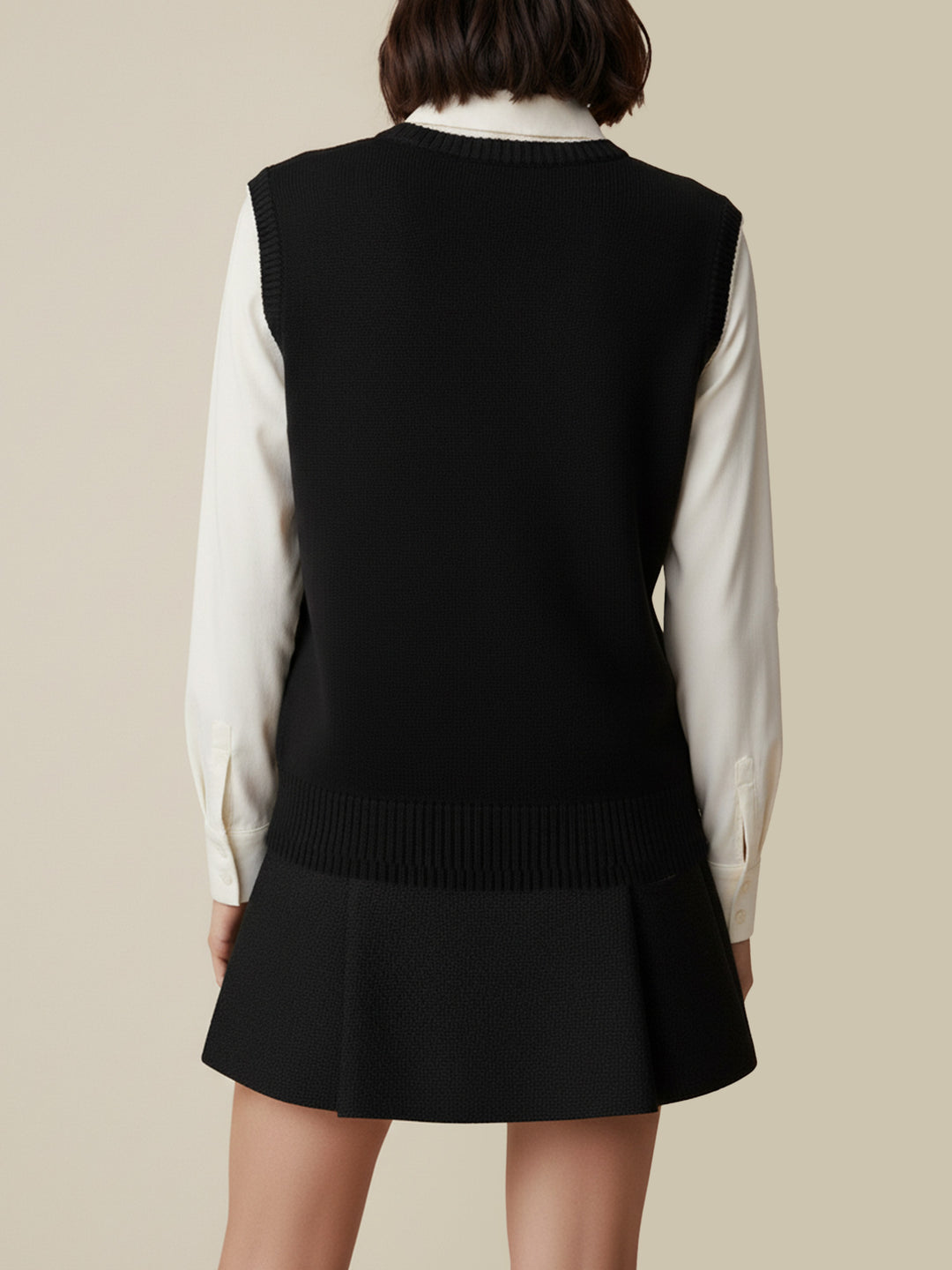 Black Sleeveless Contrast Rib Sweater