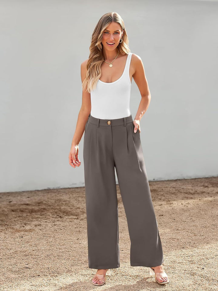 Grey Wide Leg Pleated Pants