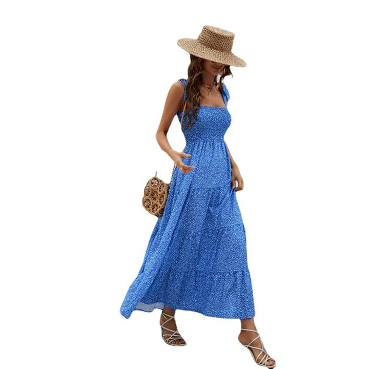 Blue Printed Tie Up Maxi Dress