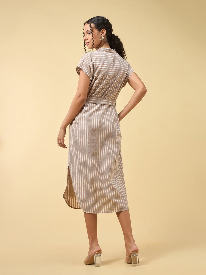 Beige Shirt Dress With Side Slits