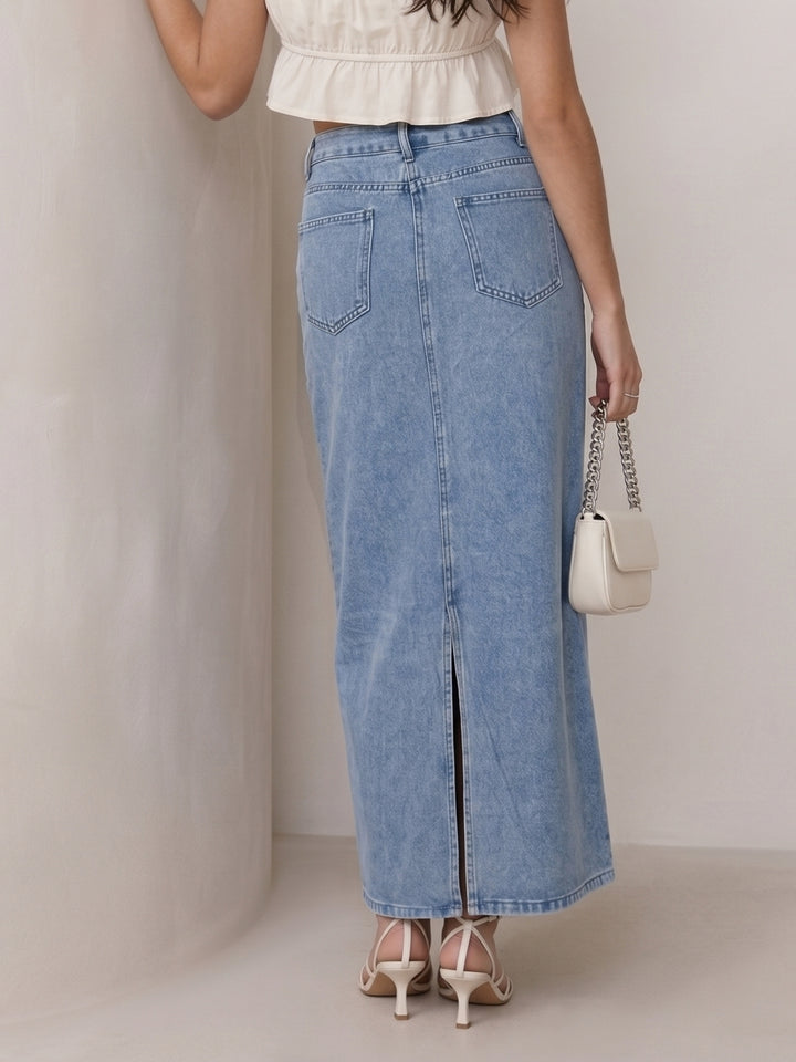 Blue Bow Embroidered Denim Skirt