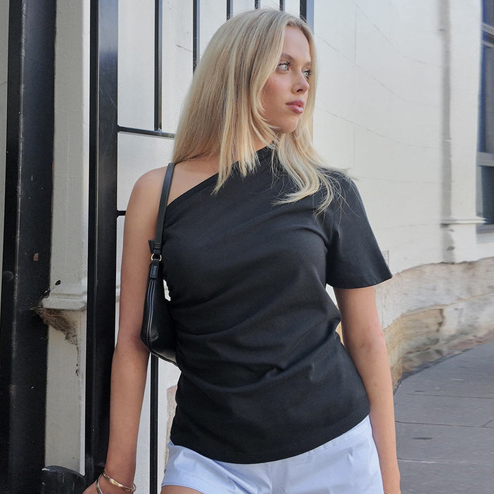 Black Asymmetrical One-Sleeve Top