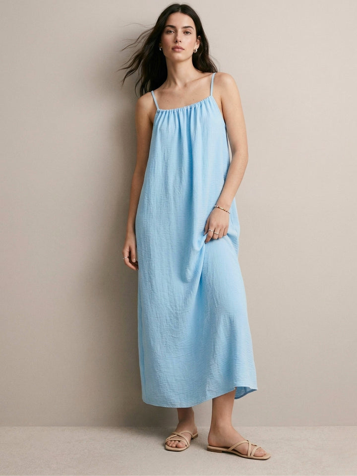 Blue Spaghetti Strap Open Back Relaxed Dress