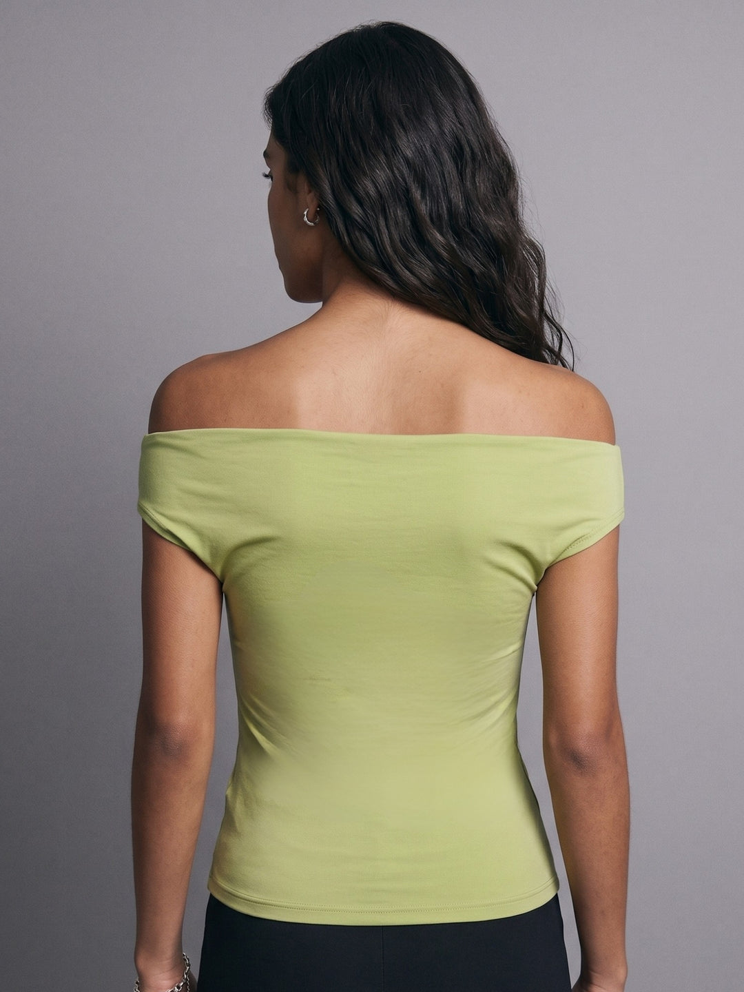 Green Off Shoulder Polyamide Top