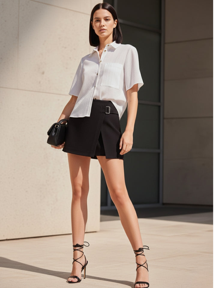 White Textured Boxy Shirt