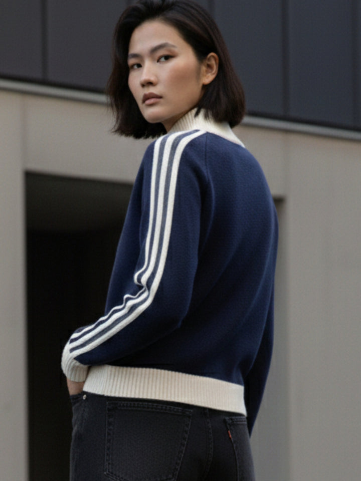 Navy Blue Full Contrast Sleeves Front Zip Jackets