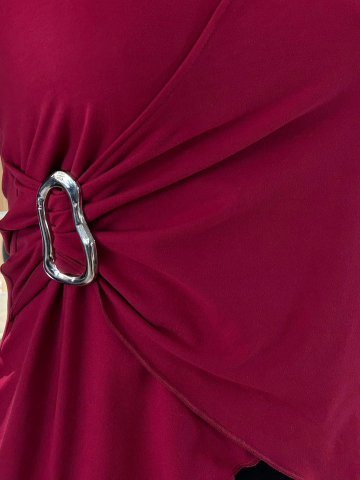 Red Halter Wrap Top With Metal Trim Top