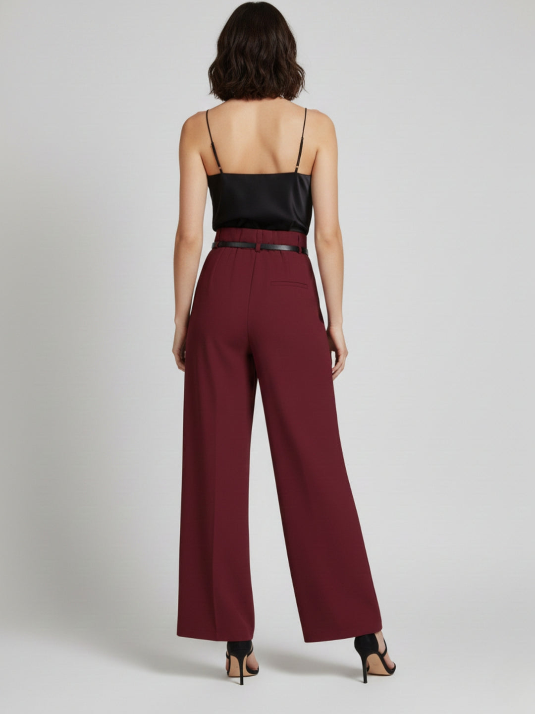 Burgundy High Waist Front Pleated Pant