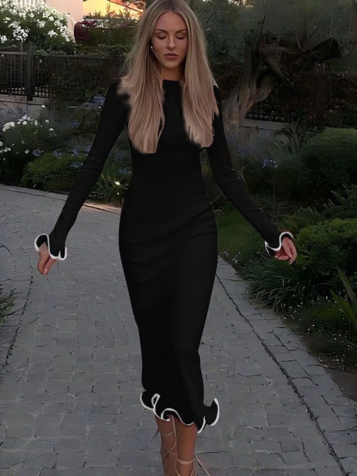 Black Scallop Hem Bodycon Dress