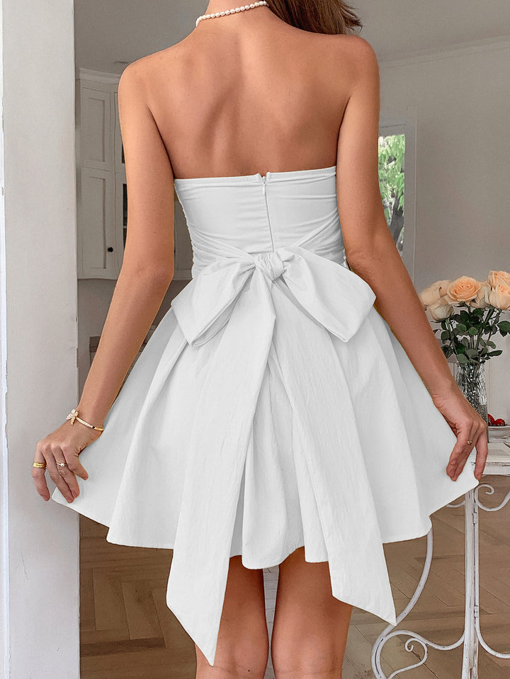 White Solid Tube Skater Dress