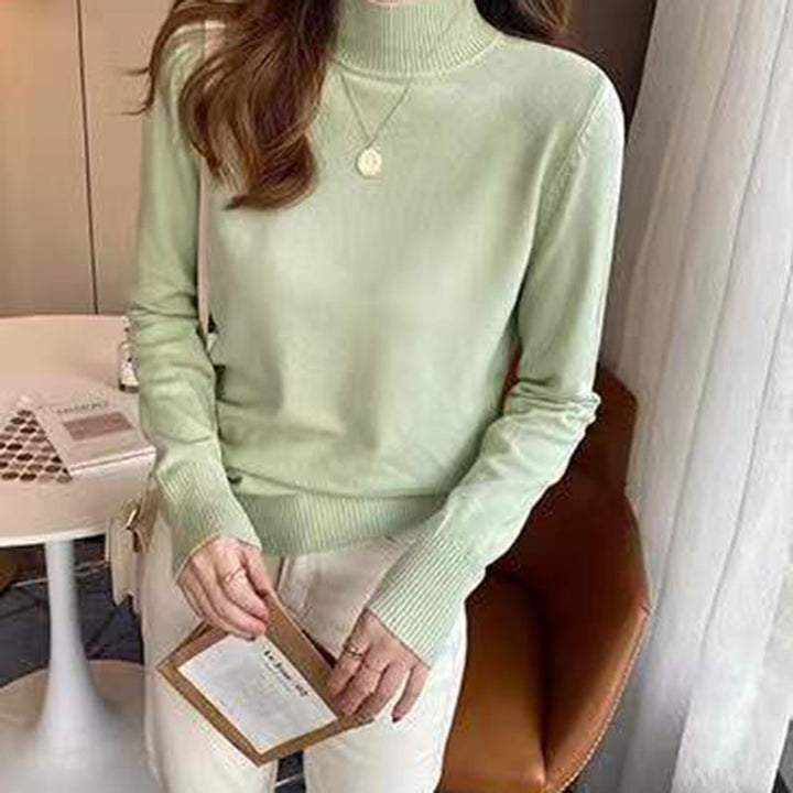 Light Green Full Sleeve Mock Neck Fitted Sweater