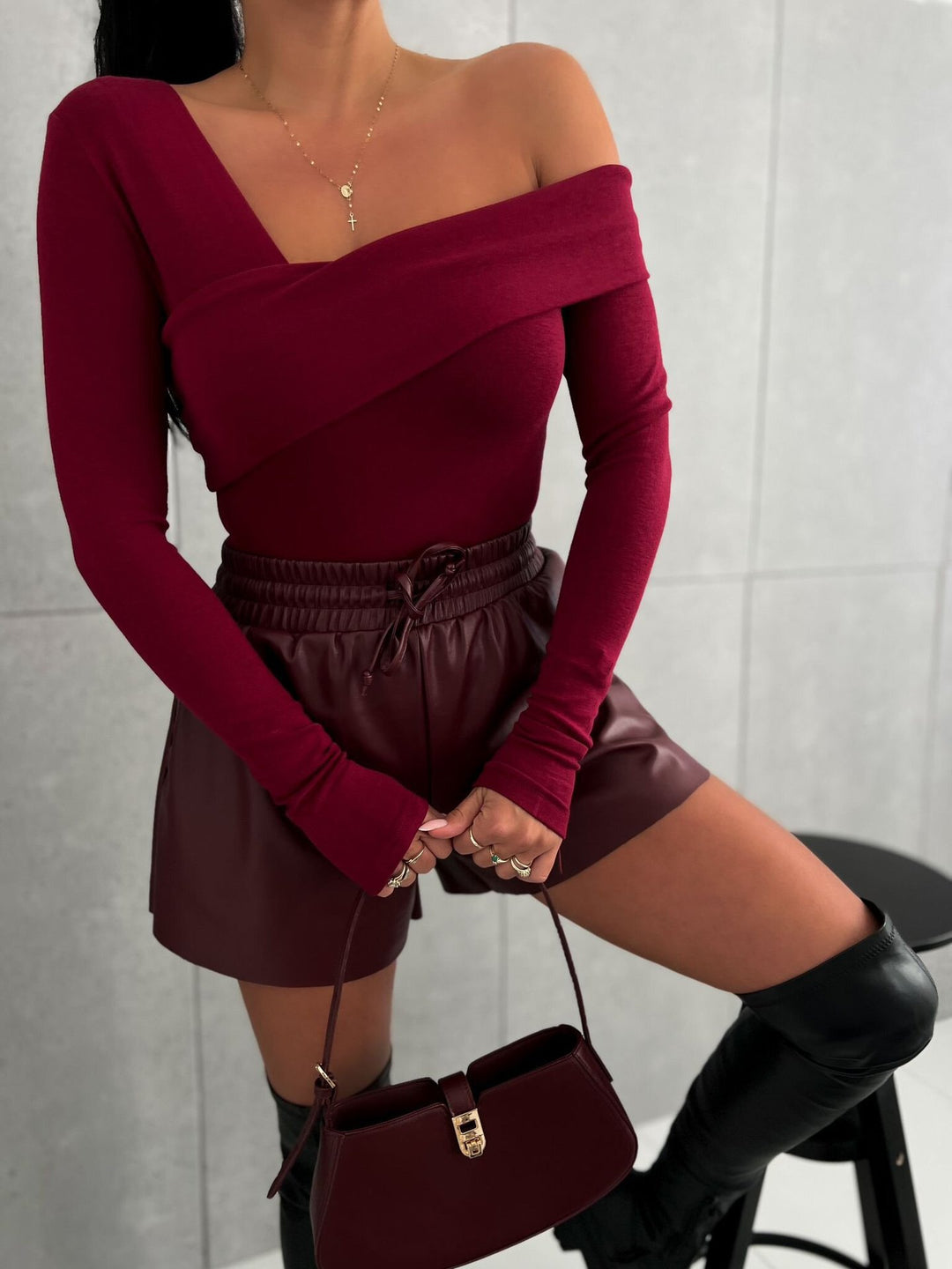 Red Off-Shoulder Criss Cross Detailing Top